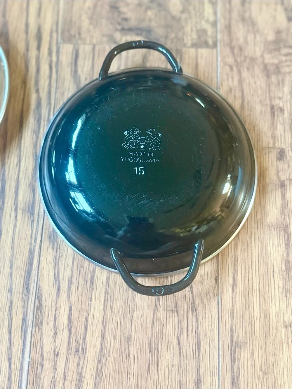 Vintage MCM 70s Enamel Enamelware Pan With Lid Emo Celje Yugoslavia Blue 15